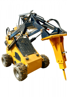 Minicargador frontal con neumáticos y martillo hidráulico BMS380